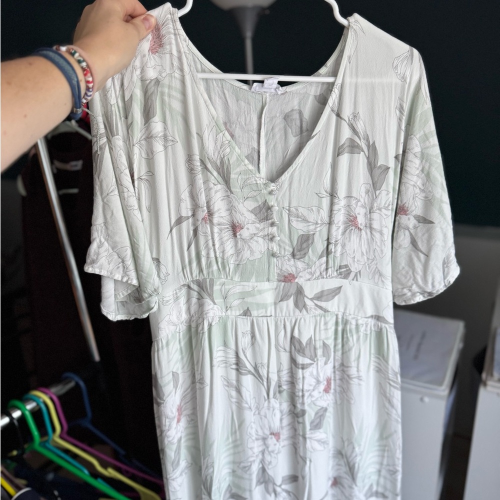 Tribal Floral Maxi Dress in Soft White